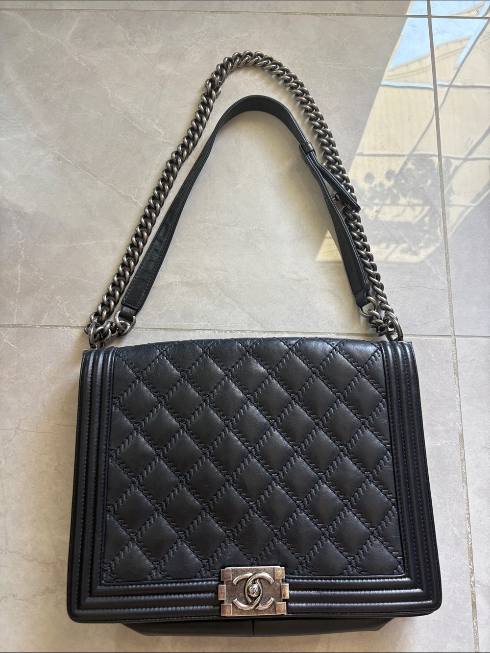 Chanel Boy Bag Quilted Distressed Calfskin Ruthenium Hardware Medium Flap